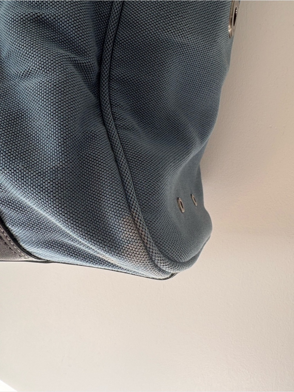 Vintage Coach Bleecker Canvas Tote Bag Gray Blue Leather Trim USA Style 5723 - Picture 8 of 12
